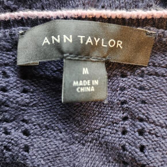 Ann Taylor Women's Blue Knit Blue Light Pink Semi Sheer Flutter Sweater Medium - Picture 5 of 5